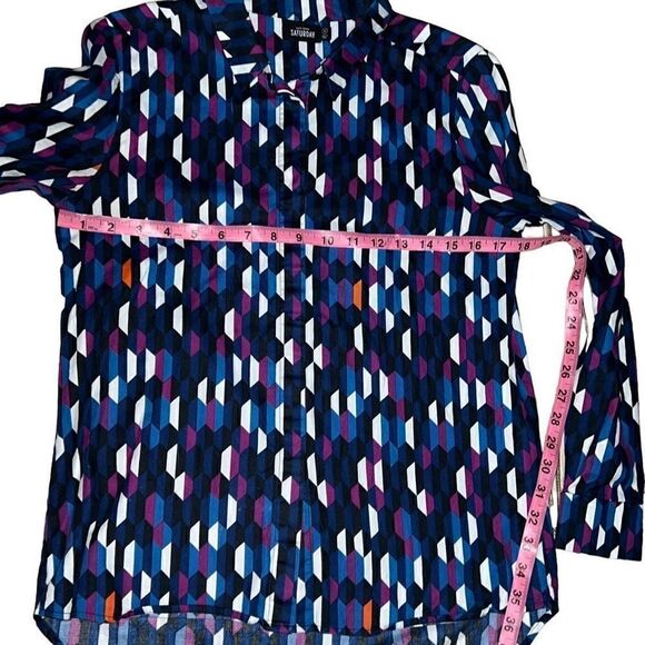 Kate Spade Saturday Geometric Button Front Long Sleeve Blouse sz S Small - Picture 4 of 9